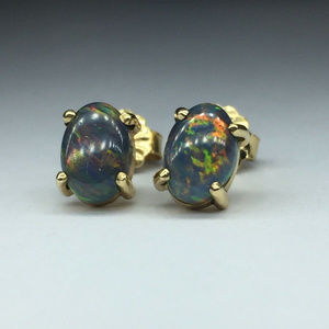 14kt Gold Lightning Ridge Black Opal Stud Earrings